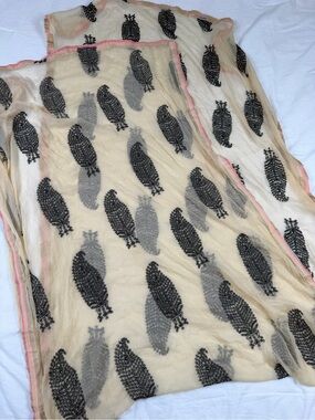 Vintage Embroidered Sheer Boho Shawl Wrap Scarf